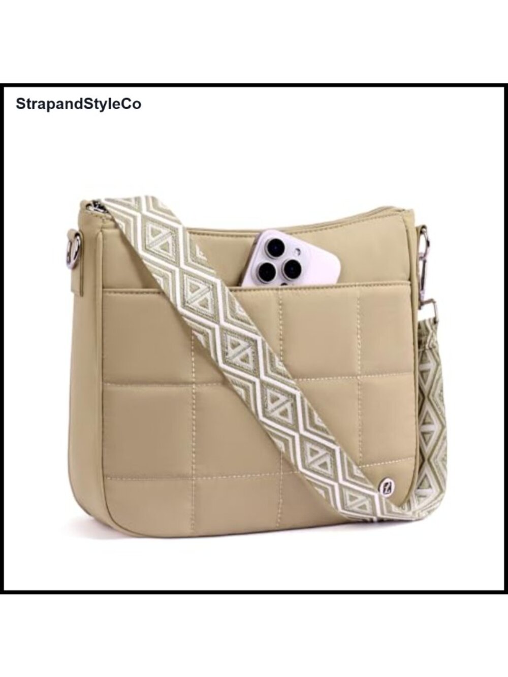 Quilted Puffer Crossbody Bag Anti-Theft Nylon Travel Purse Guitar Strap